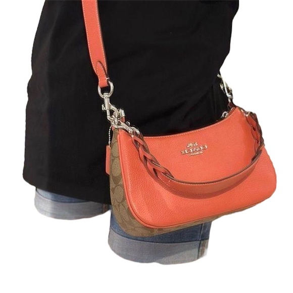 🆕 COACH Teri Shoulder/Crossbody in Silver/Khaki/Tangerine HOT ITEM! - Picture 8 of 16